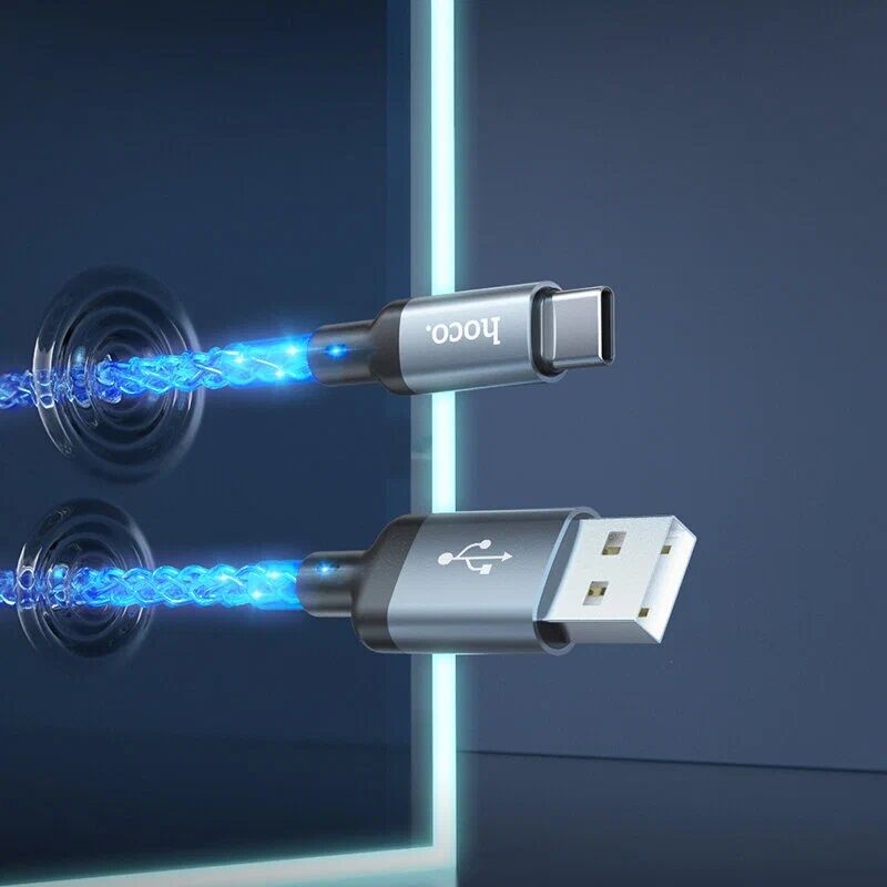 USB кабель шт.USB (A) - шт.Type-C "Hoco" U112, 3.0A 1.0м,светящийся 10