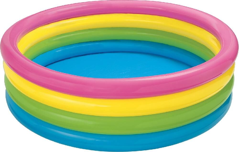 Бассейн детский "Цветные кольца", 147x33см, надувное дно, заплатка, от 2 лет, INTEX 57422