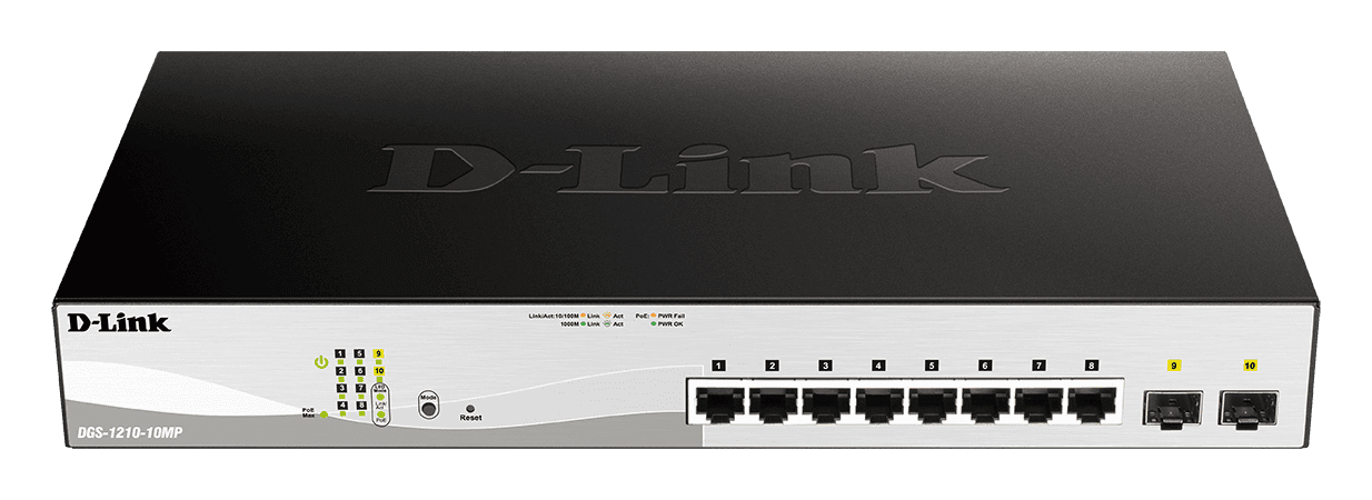 Коммутатор D-Link D-Link WebSmart DGS-1210-10MP DGS-1210-10MP/F1A/PoE 130Вт./Управляемый Layer 2