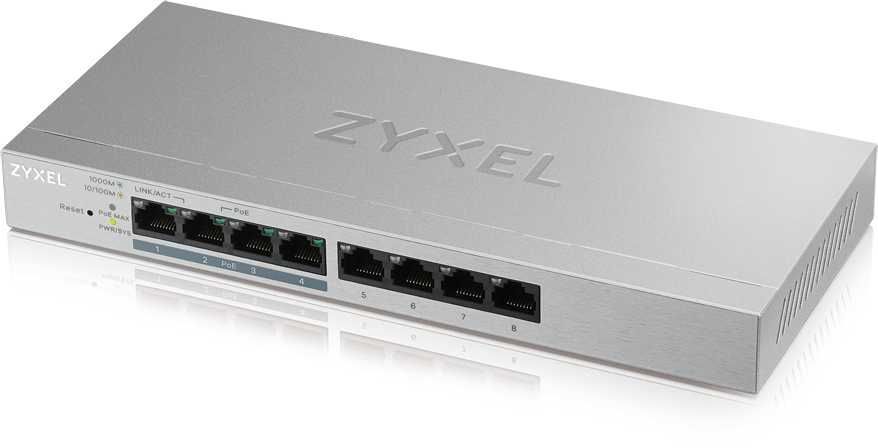 Коммутатор ZyXEL ZyXEL GS1200-8HPV2 GS1200-8HPV2-EU0101F/PoE 60Вт./Управляемый Layer 2
