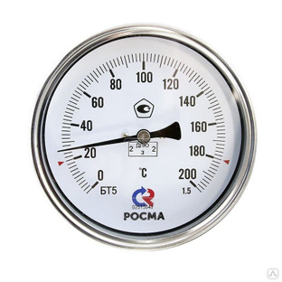 Термометр биметаллический РОСМА (БТ-51,211) Ду 100, L 46мм, G1/2'', 0+120гр. латунный, осевой 923203203 #1