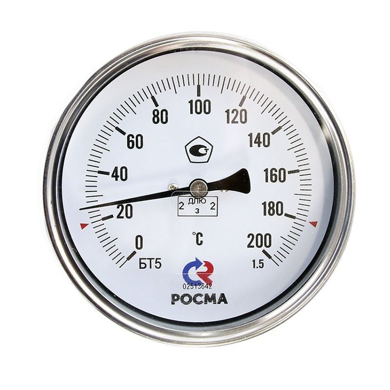 Термометр биметаллический РОСМА (БТ-51,211) Ду 100, L 46мм, М20х1,5, 0+250гр. латунный, осевой 923203216