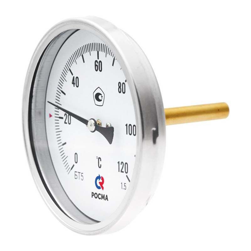 Термометр биметаллический РОСМА (БТ-51,211) Ду 100, L 46мм, G1/2'', 0+120гр. латунный, осевой 923203203 2