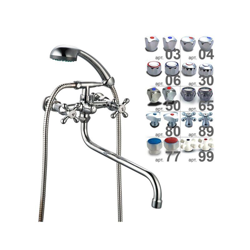 Смеситель для ванны-умывальника ПСМ 157-К/06, металлические маховики, шаровый переключатель 403101659