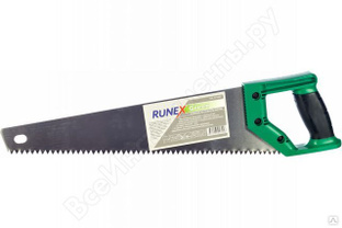 Ножовка по сырой древесине 400мм прямой крупный зуб, 3,5 з/д, 2-компан. рук. "Runex Green"(441) 