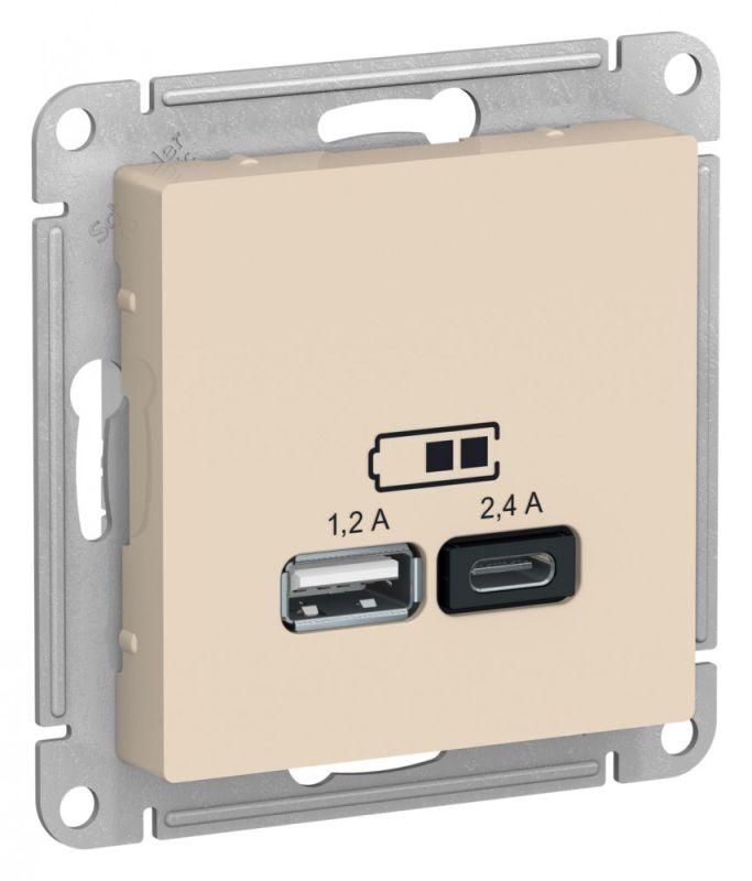 Розетка USB AtlasDesign тип A+C 5В/2.4А 2х5В/1.2А механизм беж. SE ATN000239 Systeme Electric