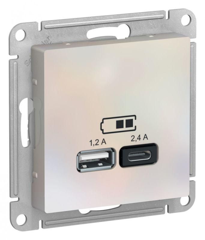 Розетка USB AtlasDesign тип A+C 5В/2.4А 2х5В/1.2А механизм жемчуж. SE ATN000439 Systeme Electric