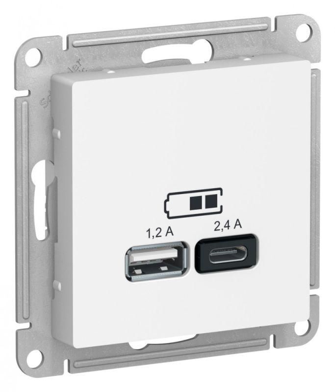 Розетка USB AtlasDesign тип A+C 5В/2.4А 2х5В/1.2А механизм бел. SE ATN000139 Systeme Electric