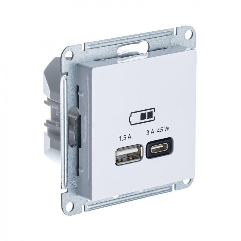 Розетка USB AtlasDesign тип A+C 45Вт QC PD высокоскор. ЗУ механизм бел. SE ATN000129 Systeme Electric