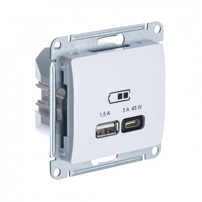 Розетка USB Glossa тип A+C 45Вт QC PD высокоскор. ЗУ механизм бел. SE GSL000129 Systeme Electric