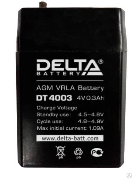 Аккумуляторная батарея 4-0,3 (4В, 0,3Ач) Delta DT 4003