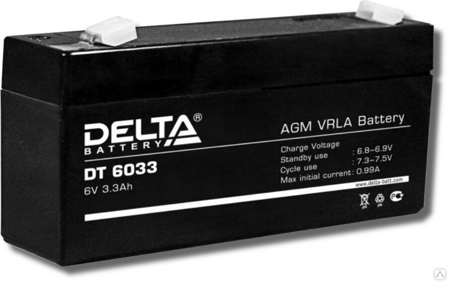 Аккумуляторная батарея 6-3,3 (6В, 3,3Ач) Delta DT 6033 (125мм)