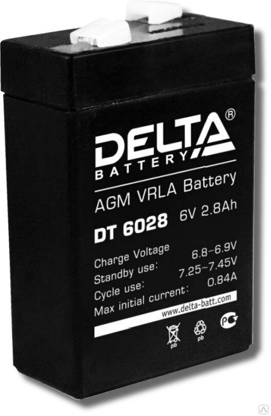 Аккумуляторная батарея 6-2,8 (6В, 2,8Ач) Delta DT 6028