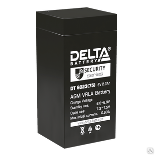 Аккумуляторная батарея 6-2,3 (6В, 2,3Ач) Delta DT 6023 (75мм) 
