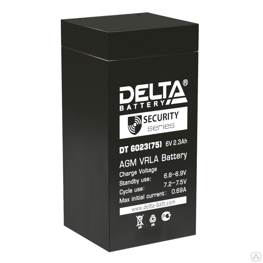 Аккумуляторная батарея 6-2,3 (6В, 2,3Ач) Delta DT 6023 (75мм)