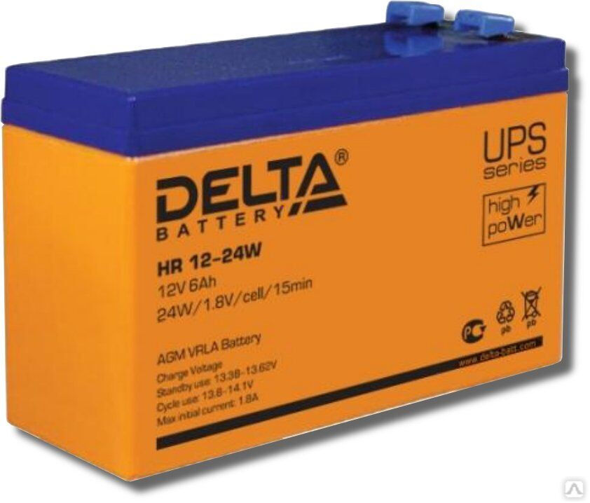 Аккумуляторная батарея 12-6 (12В, 6Ач) Delta HR 12-24 W
