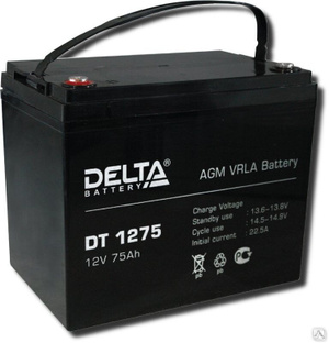 Аккумуляторная батарея 12-75 (12В, 75Ач) Delta DT 1275 