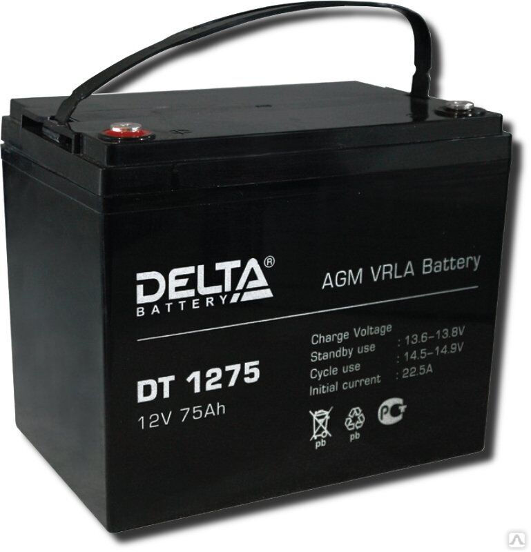 Аккумуляторная батарея 12-75 (12В, 75Ач) Delta DT 1275