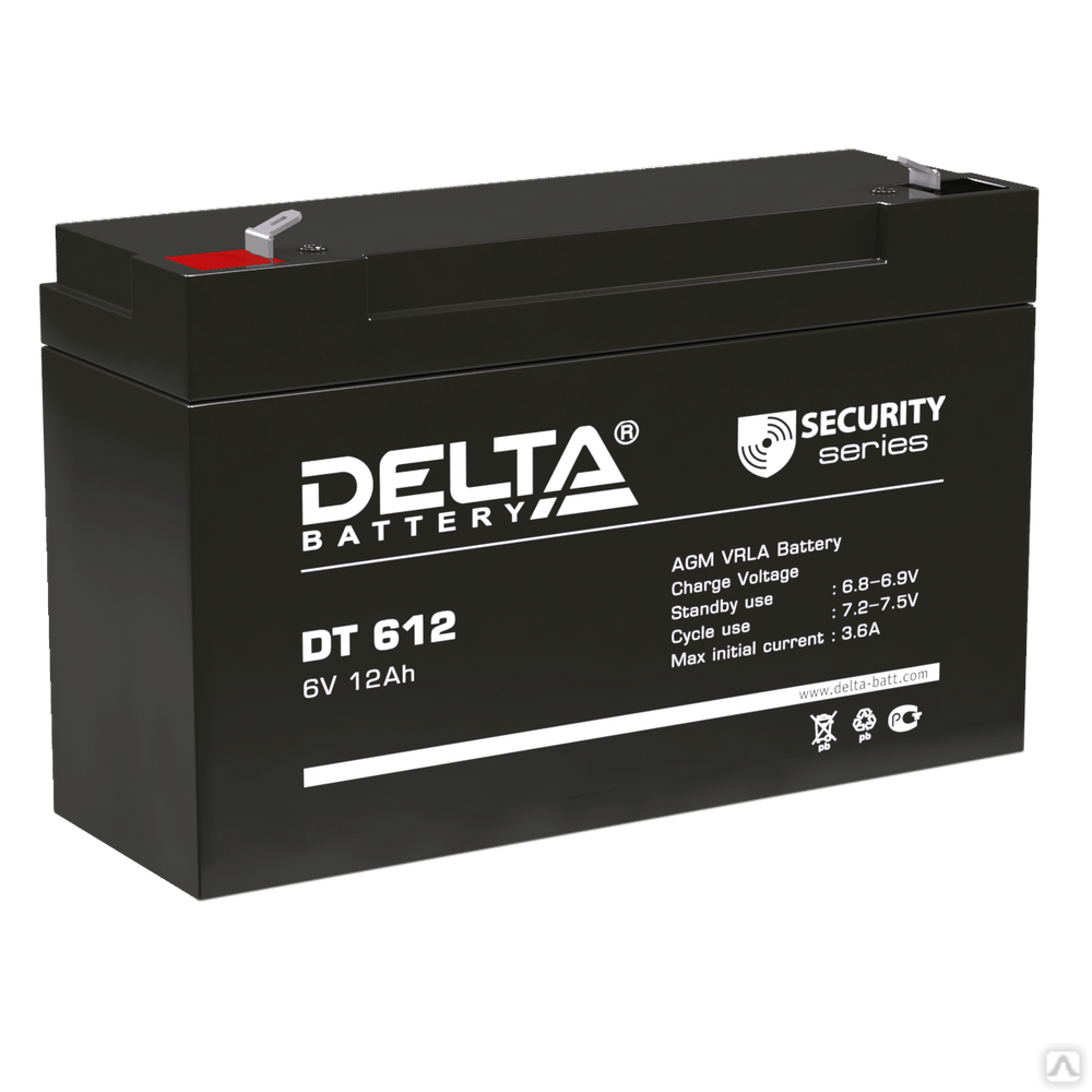 Аккумуляторная батарея 6-12 (6В, 12Ач) Delta DT 612