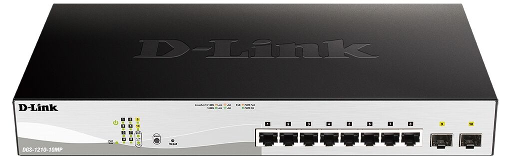 Коммутатор D-Link D-Link WebSmart DGS-1210-10MP/F3A /PoE 130Вт./Управляемый Layer 2