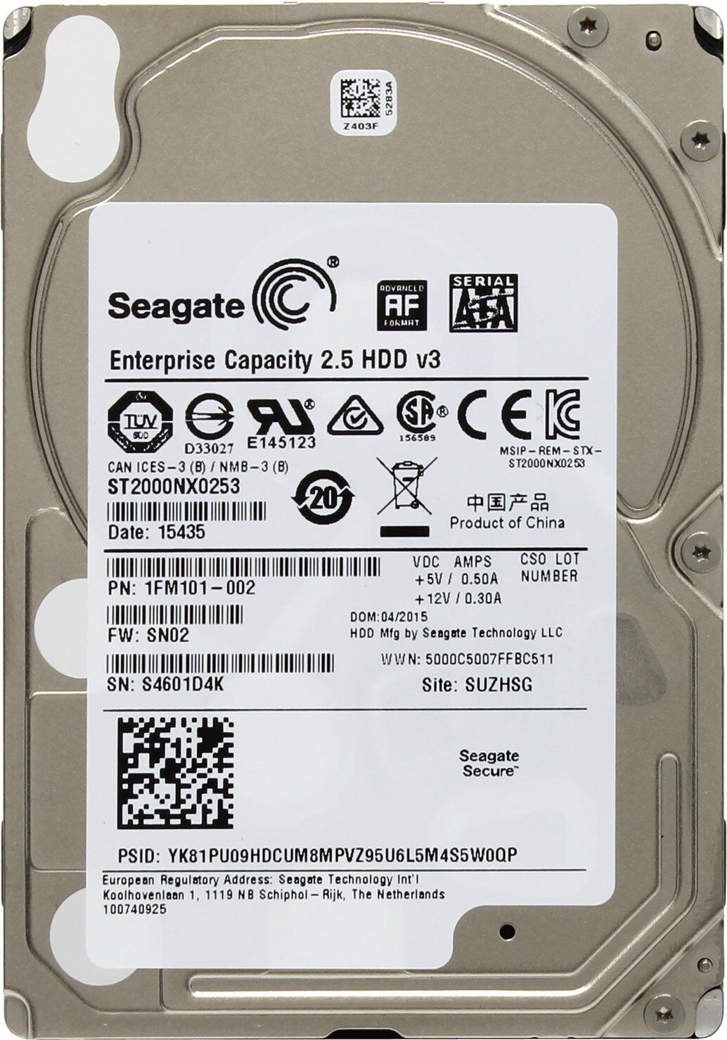 Жесткий диск HDD Seagate Seagate ST2000NX0253 Exos 7E2000 /SATA III/2 TB 7200об/мин/Скорость чтения 136МБайт/с Скорость