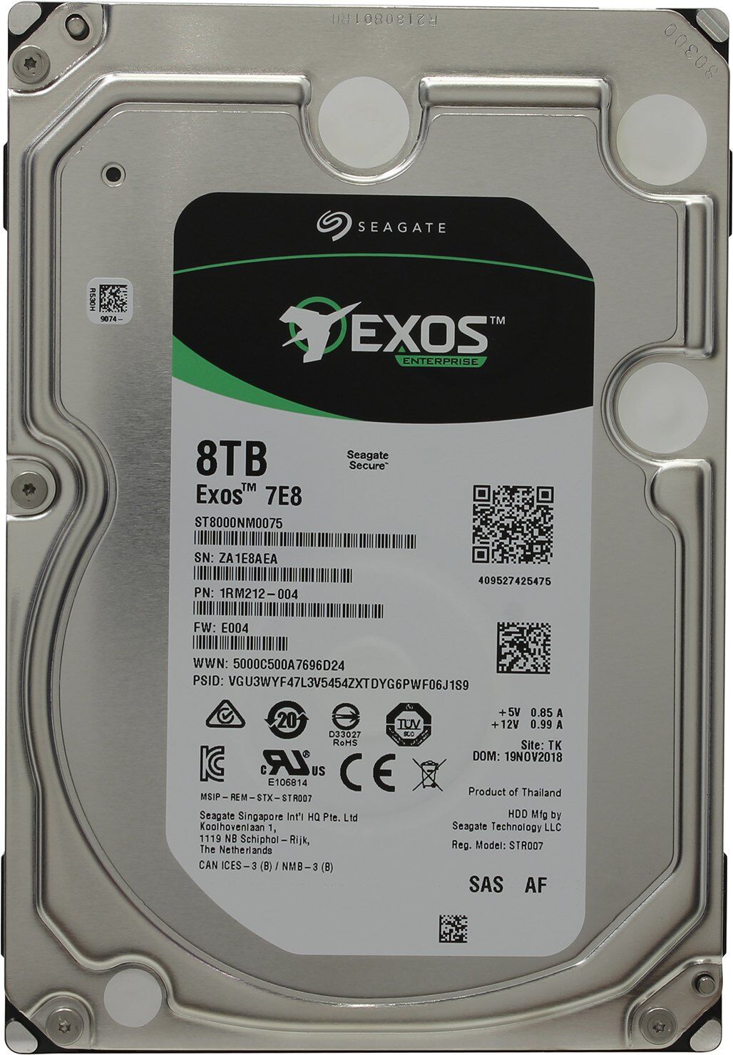 Жесткий диск HDD Seagate Seagate ST8000NM0075 Exos 7E8 /SAS 3.0/8 TB 7200об/мин/Скорость чтения 249МБайт/с Скорость запи