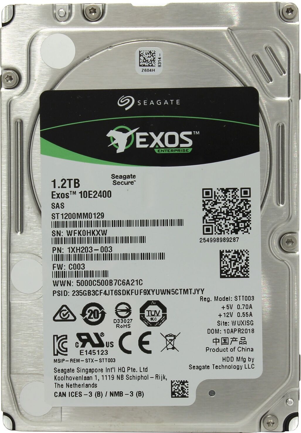 Жесткий диск HDD Seagate Seagate ST1200MM0129 Exos 10E2400 /SAS 3.0/1.2 TB 10000об/мин/Скорость чтения 266МБайт/с Скорос