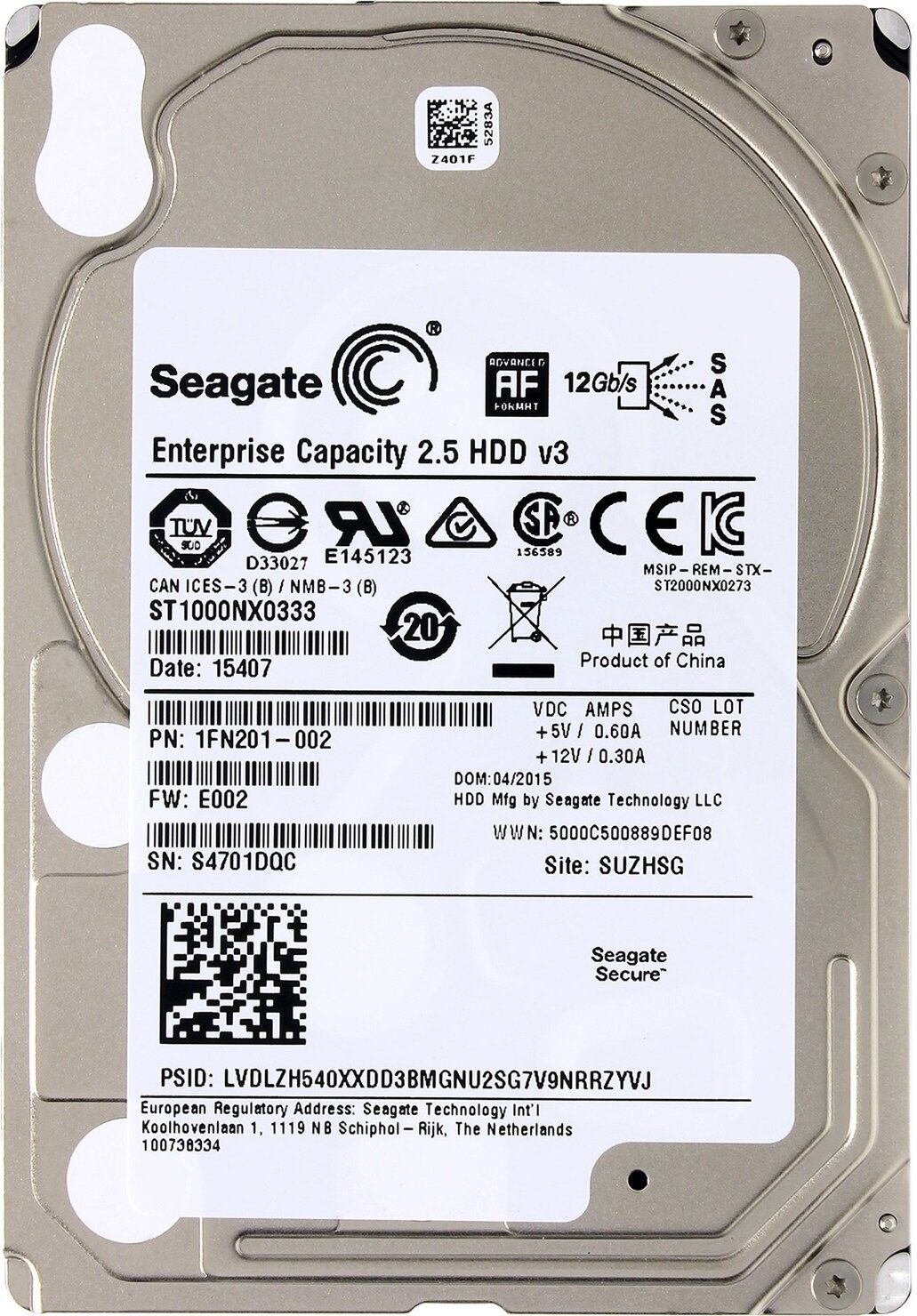 Жесткий диск HDD Seagate Seagate ST1000NX0333 Exos 7E2000 /SAS 3.0/1 TB 7200об/мин/Скорость чтения 136МБайт/с Скорость з