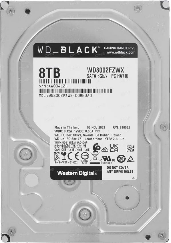 Жесткий диск HDD Western Digital Western Digital Black WD8002FZWX/SATA III/8 TB 7200об/мин