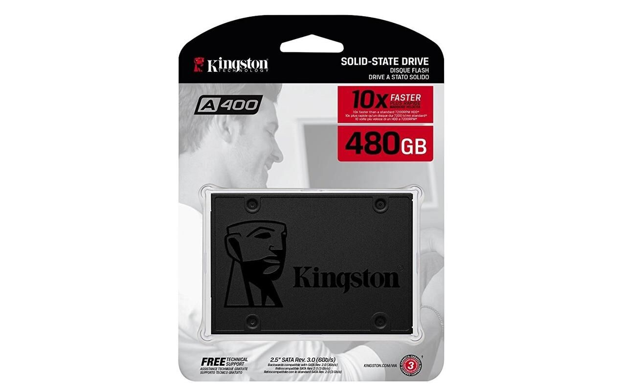 Накопитель SSD Kingston Kingston SA400S37/480G A400 /SATA III/480GB /Скорость чтения 500МБайт/с Скорость записи 450МБайт
