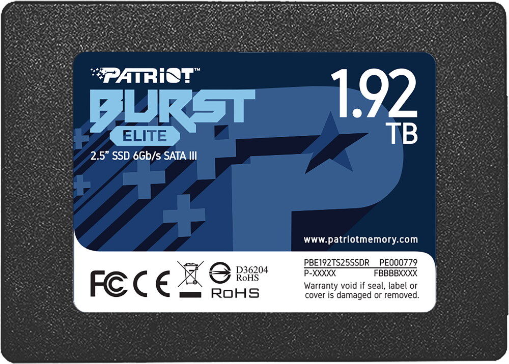 Накопитель SSD Patriot Patriot Burst Elite PBE192TS25SSDR/SATA III/1.92 TB /Скорость чтения 450МБайт/с Скорость записи 3