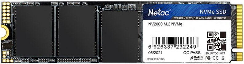 Накопитель SSD Netac Netac NV2000 NT01NV2000-512-E4X/PCI-E 3.0 x4/512GB /Скорость чтения 2500МБайт/с Скорость записи 195