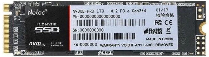 Накопитель SSD Netac Netac N930E Pro NT01N930E-001T-E4X/PCI-E 3.0 x4/1 TB /Скорость чтения 2130МБайт/с Скорость записи 1