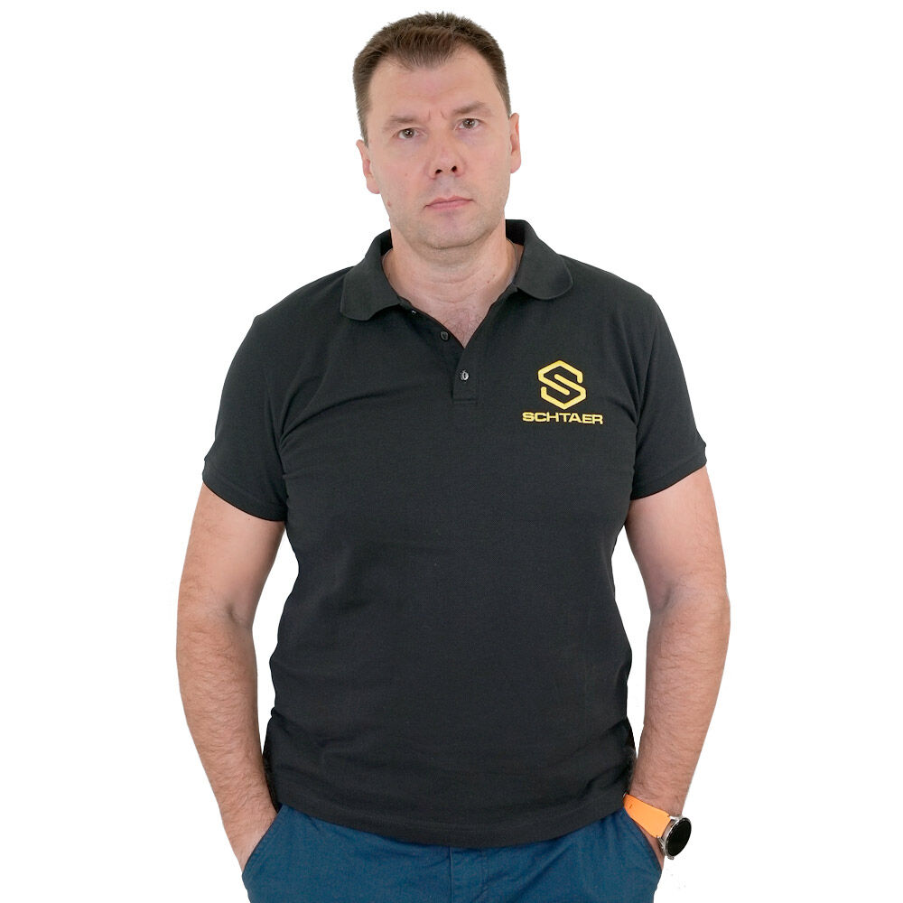 Рубашка поло, мужская черная M, с нанесением фирменного логотипа SCHTAER SCH-P-015M