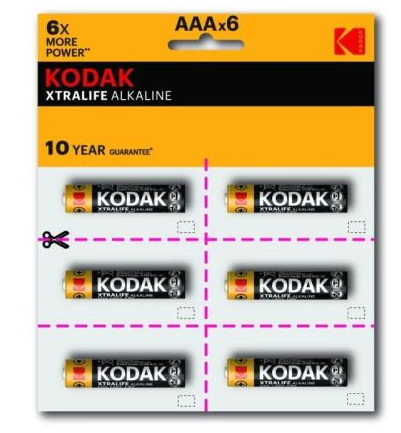 Батарейка Kodak ЕхtraLife R03 мизинчиковая 6*2шт. отрывной набор