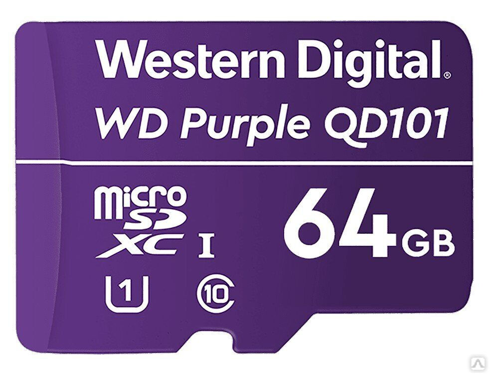 MicroSDHC 64ГБ, Class 10 UHS 1 (WDD064G1P0C), карта памяти WD Purple SC QD101 Ultra Endurance