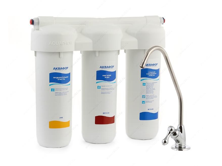 Фильтр для воды / Водоочиститель трехступенчатый Аквафор Трио Норма умягчающий