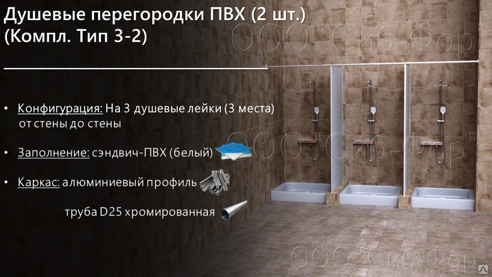 Душевые перегородки ПВХ. (2 шт.) (Компл. Тип 3-2), цена в Новосибирске ...