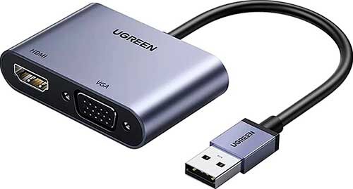 Видеоадаптер Ugreen USB 3.0 - HDMI+VGA 1080p цвет серый (20518)