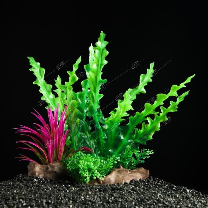 Растение искусственное аквариумное на платформе в виде коряги 18см, зелёное№1(2), Пижон Аква 6886561