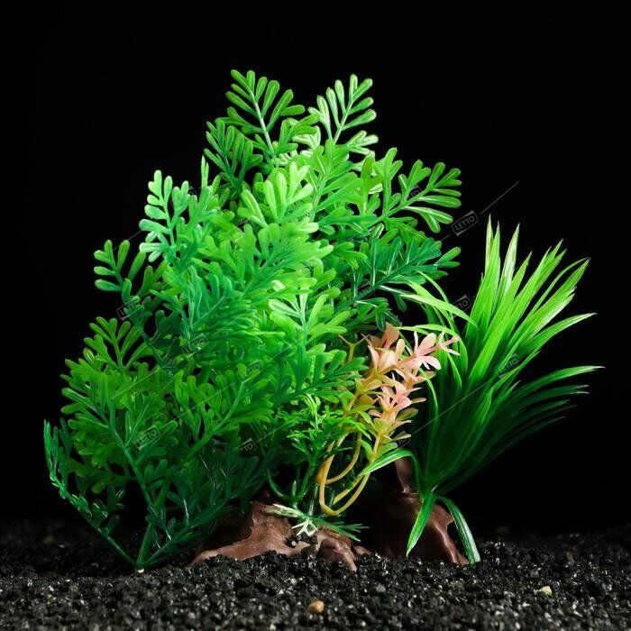 Растение искусственное аквариумное на платформе в виде коряги 18см, зелёное№2(2), Пижон Аква 6886563