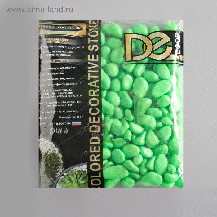 Галька декоративная, флуоресцентная, зеленая, фракция 8-12 мм 800г, DECOR DE 4886473