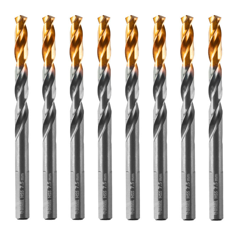 Сверло по металлу, 7,5 мм, HSS-Tin, Golden Tip, 8 шт. Denzel 1