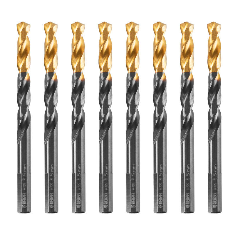 Сверло по металлу, 8,5 мм, HSS-Tin, Golden Tip, 8 шт. Denzel 1