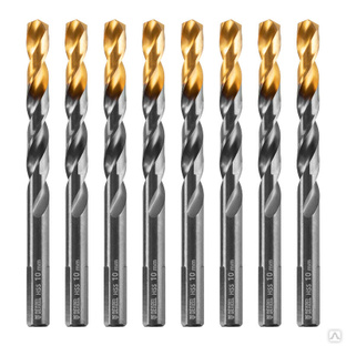 Сверло по металлу, 10 мм, HSS-Tin, Golden Tip, 8 шт. Denzel #1