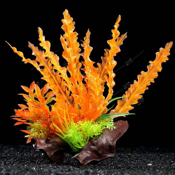 Растение искусствен. аквариум. на платформе в виде коряги 18см,оранж-зелёное(2), Пижон Аква 7524024