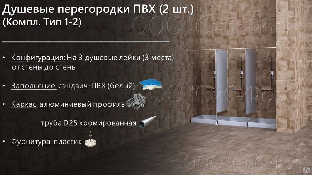 Душевые перегородки ПВХ. (2 шт.) (Компл. Тип 1-2), цена в Новосибирске ...