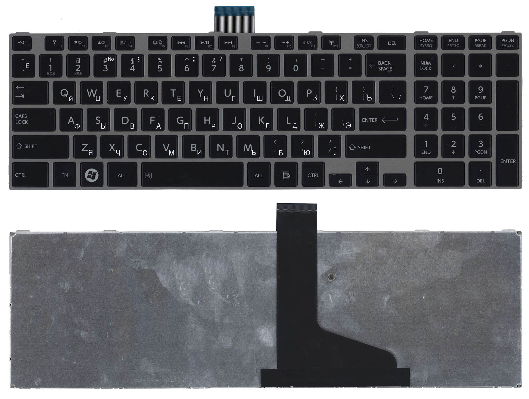 Клавиатура для ноутбука Toshiba C850 L850 cерая рамка p/n: NSK-TV0SV, NSK-TV0SU, NSK-TT0SV